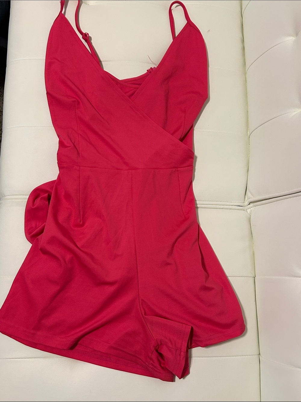 Hot Pink Sleeveless Romper with Wrap Front
